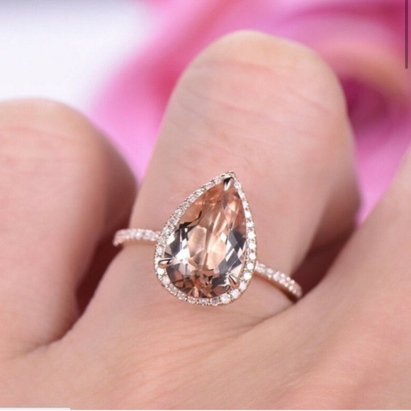 3.44Ct Pear Cut Morganite Solitaire Rose Gold Ring - Picture 5 of 16